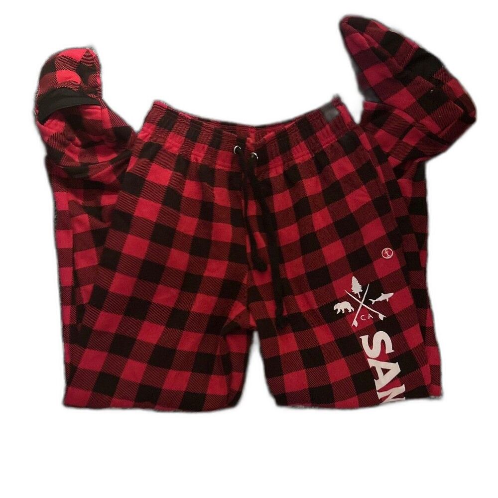 Feejays Santa Cruz Buffalo Plaid Sherpa Footie Pajama Pants Women’s M
